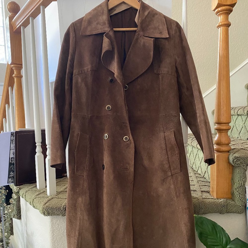 Vintage Suede Brown Trench Coat